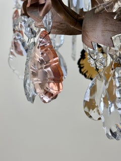 Palwa 6-Arm Crystal Chandelier with Hand-Painted Rose Details, Hollywood Regency