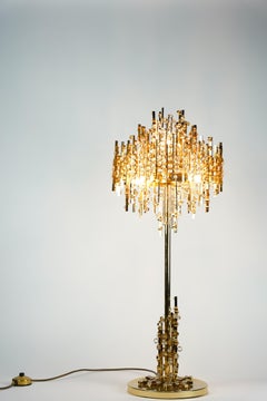 Palwa brass lamp with cut crystal, Austria 1970