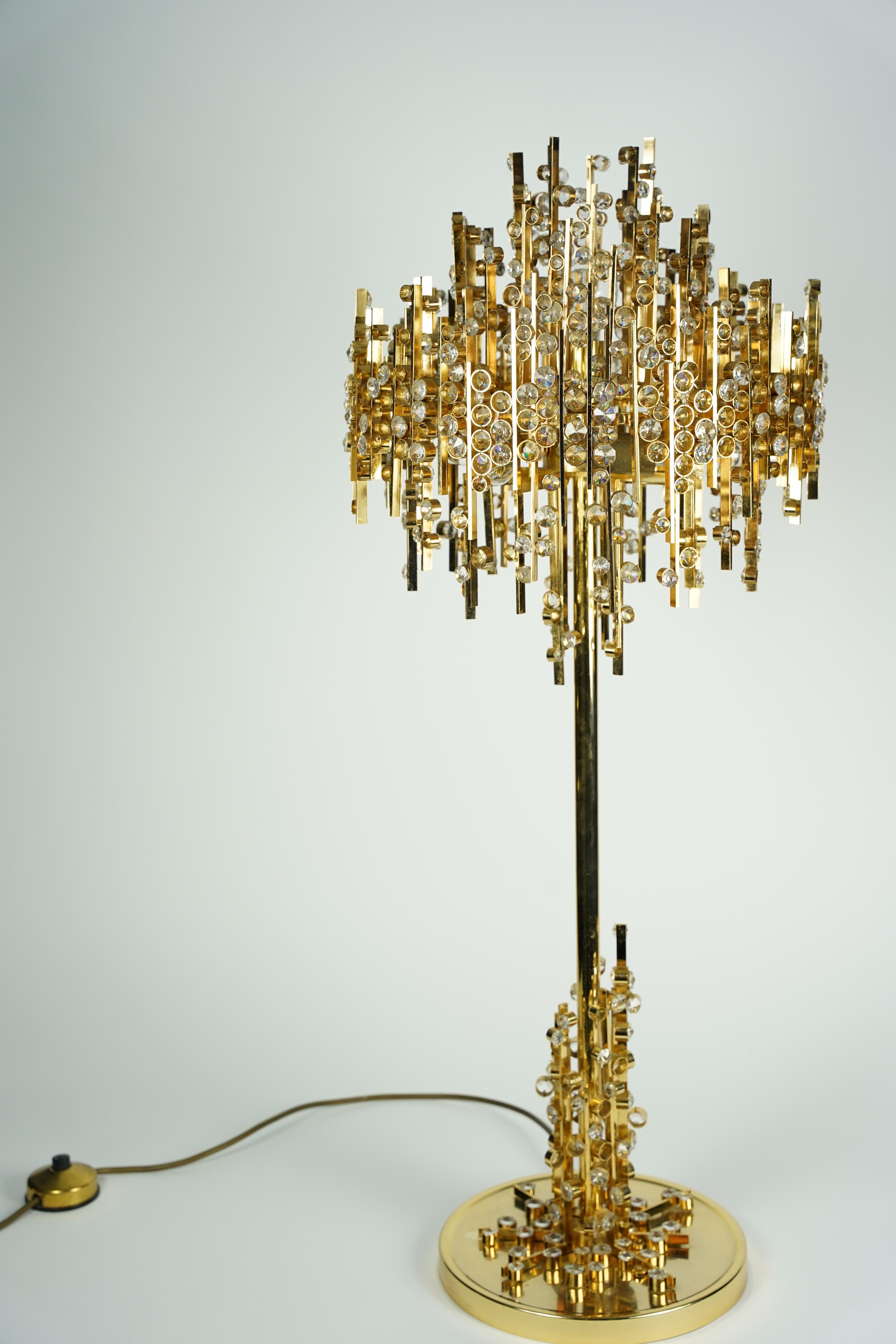 Laiton Lampe Palwa avec cristal taillé, Autriche 1970 en vente