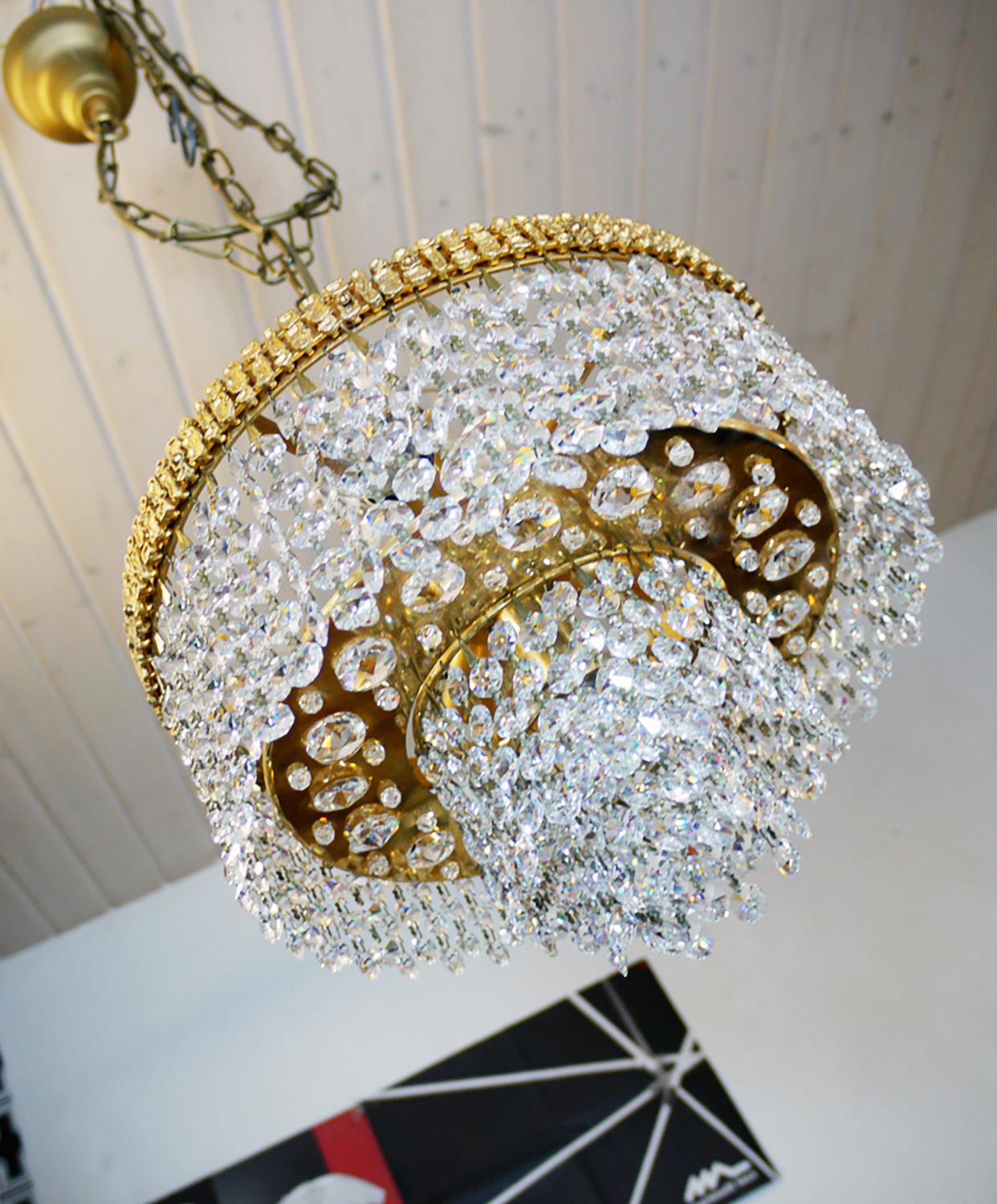 Hollywood Regency Lustre Palwa Bubbles en cristal et laiton doré par Ernst Palme, Allemagne, années 1960 en vente