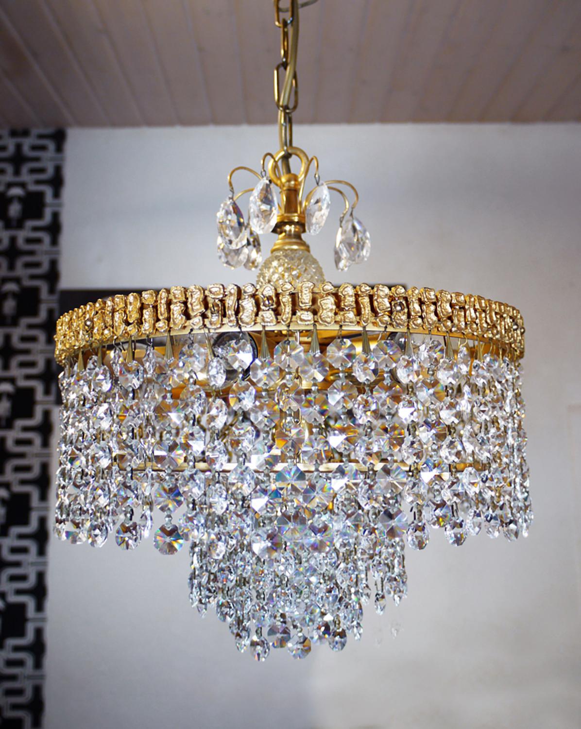 Doré Lustre Palwa Bubbles en cristal et laiton doré par Ernst Palme, Allemagne, années 1960 en vente