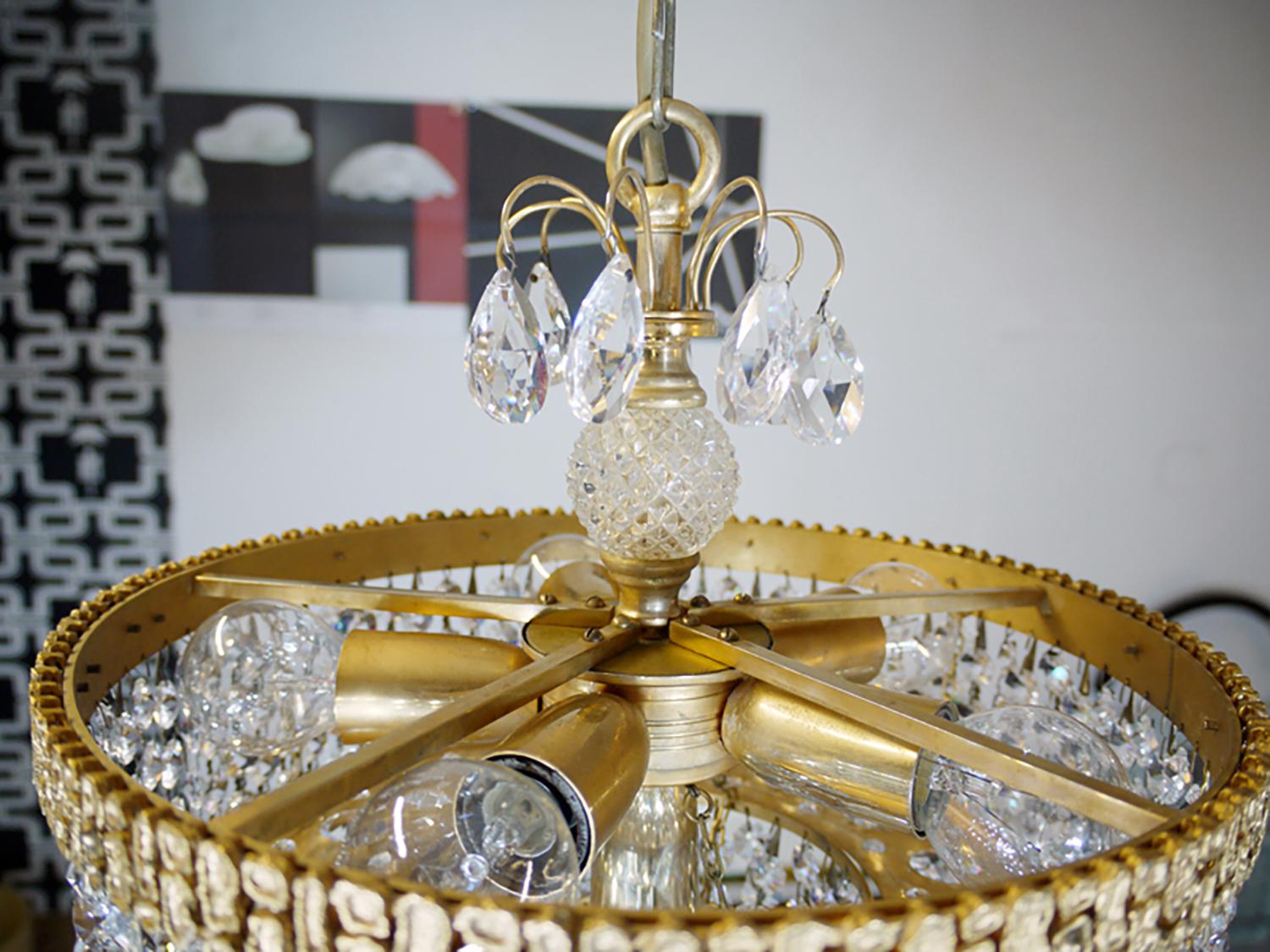 Lustre Palwa Bubbles en cristal et laiton doré par Ernst Palme, Allemagne, années 1960 Bon état - En vente à Niederdorfelden, Hessen