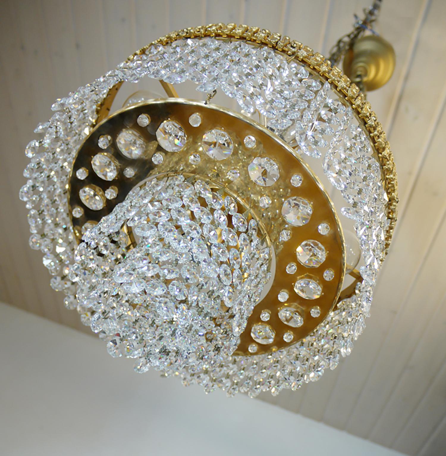 Milieu du XXe siècle Lustre Palwa Bubbles en cristal et laiton doré par Ernst Palme, Allemagne, années 1960 en vente