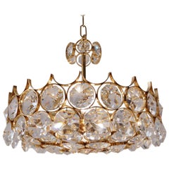 Palwa Chandelier, Gold-Plate and Faceted Crystals, circa 1970s, German