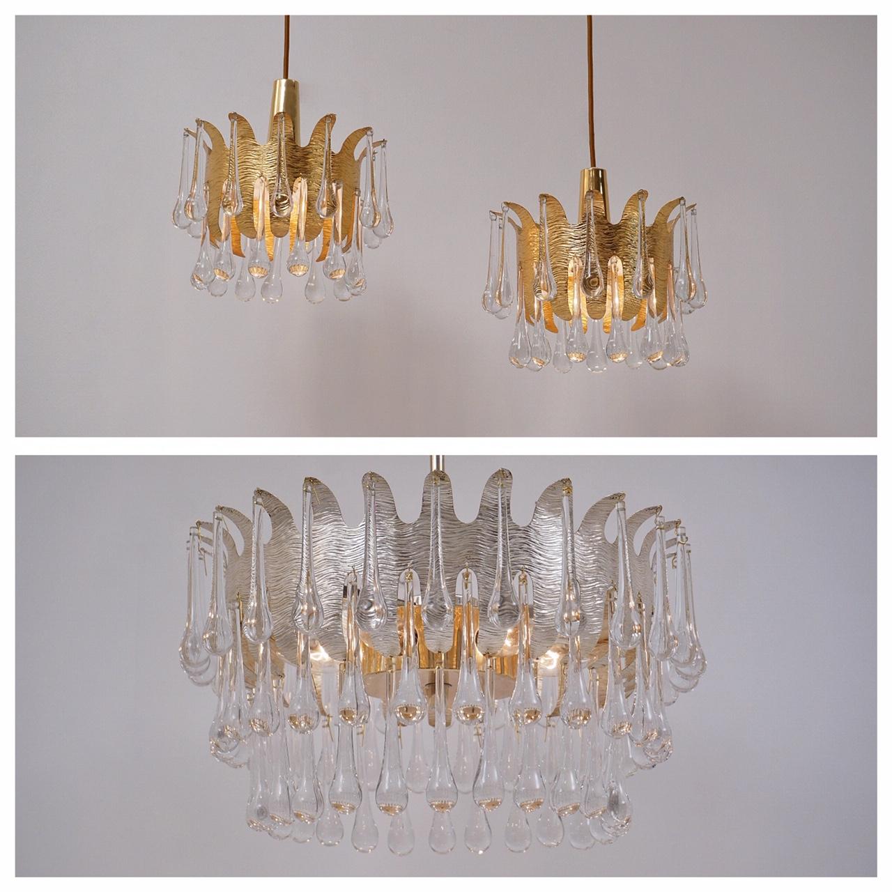 Palwa Chandelier Gold Plated Gilt Brass and Crystal by Ernst Palme, 1960s German For Sale 7