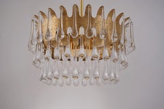 Palwa Chandelier Gold Plated Gilt Brass and Crystal by Ernst Palme, 1960s German