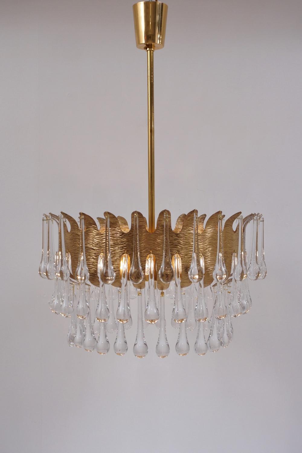 Palwa Chandelier Gold Plated Gilt Brass and Crystal by Ernst Palme, 1960s German For Sale 1