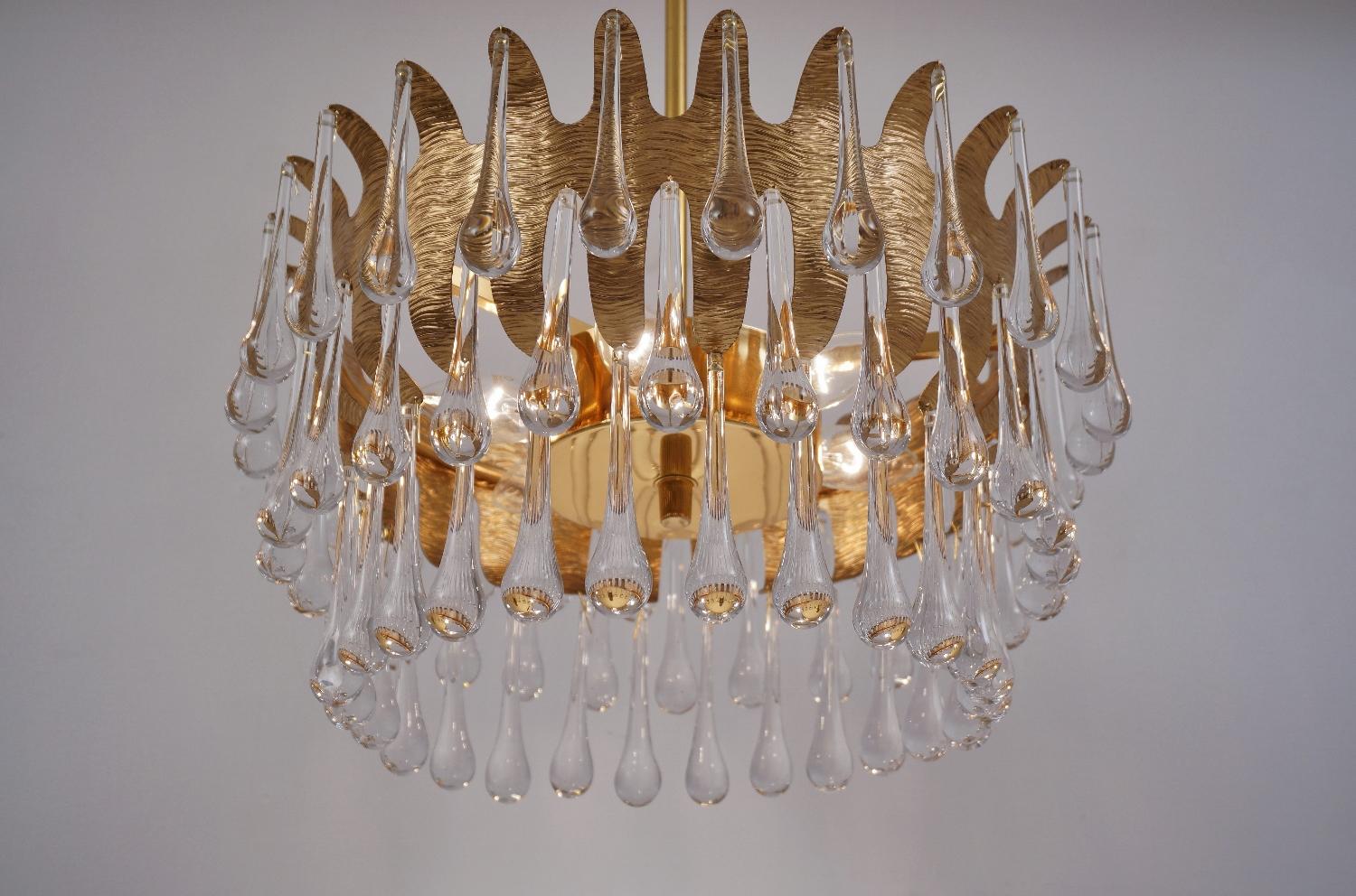 Palwa Chandelier Gold Plated Gilt Brass and Crystal by Ernst Palme, 1960s German For Sale 2