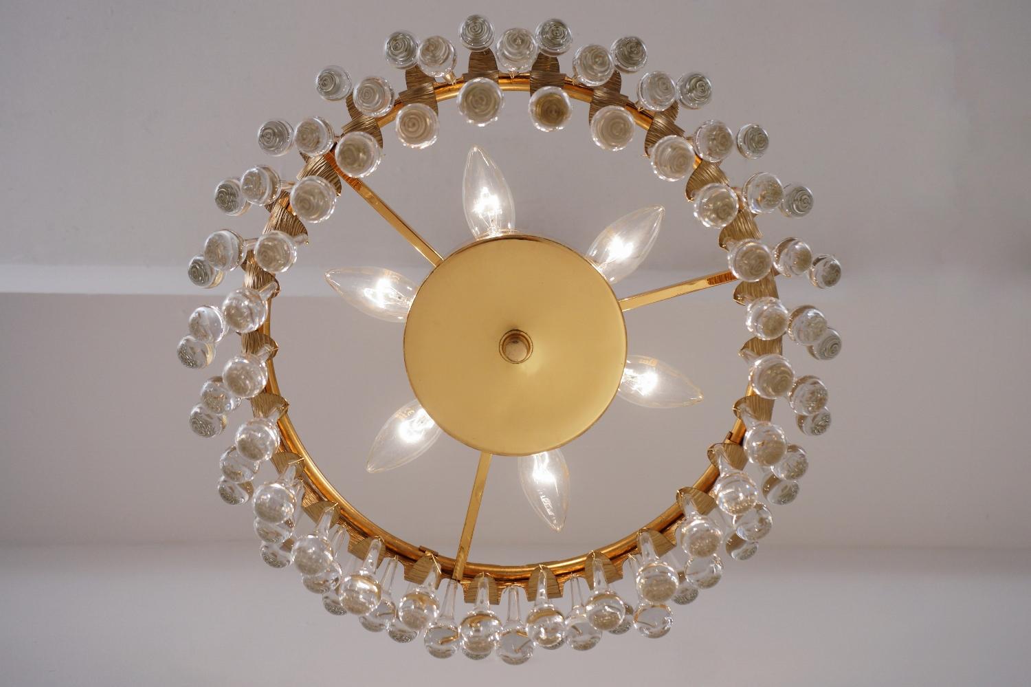 Palwa Chandelier Gold Plated Gilt Brass and Crystal by Ernst Palme, 1960s German For Sale 3