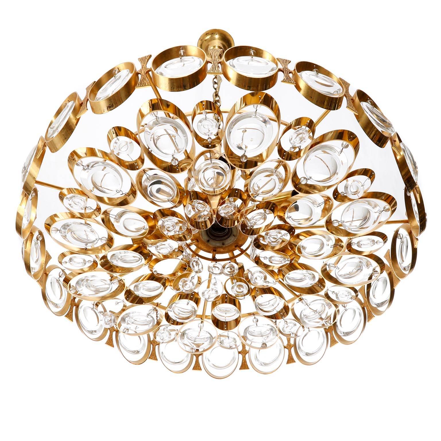 Palwa Chandelier or Pendant Light, Gilt Brass and Crystal Glass, 1970 1