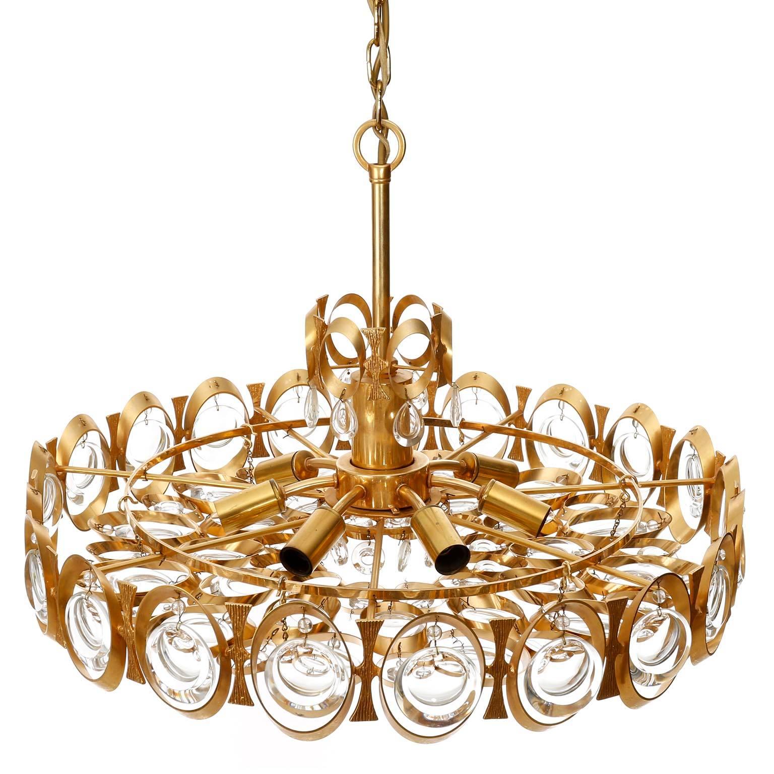 Palwa Chandelier or Pendant Light, Gilt Brass and Crystal Glass, 1970 2