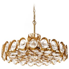 Palwa Chandelier or Pendant Light, Gilt Brass and Crystal Glass, 1970