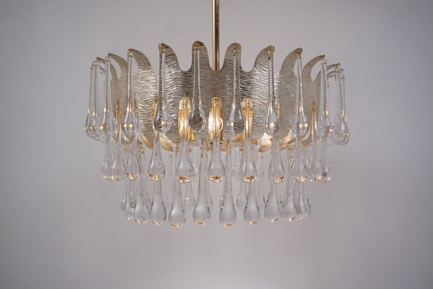 Mid-20th Century Palwa Chandelier Silver Plated & Crystal, Possibly by Ernst Palme, 1960s, German For Sale