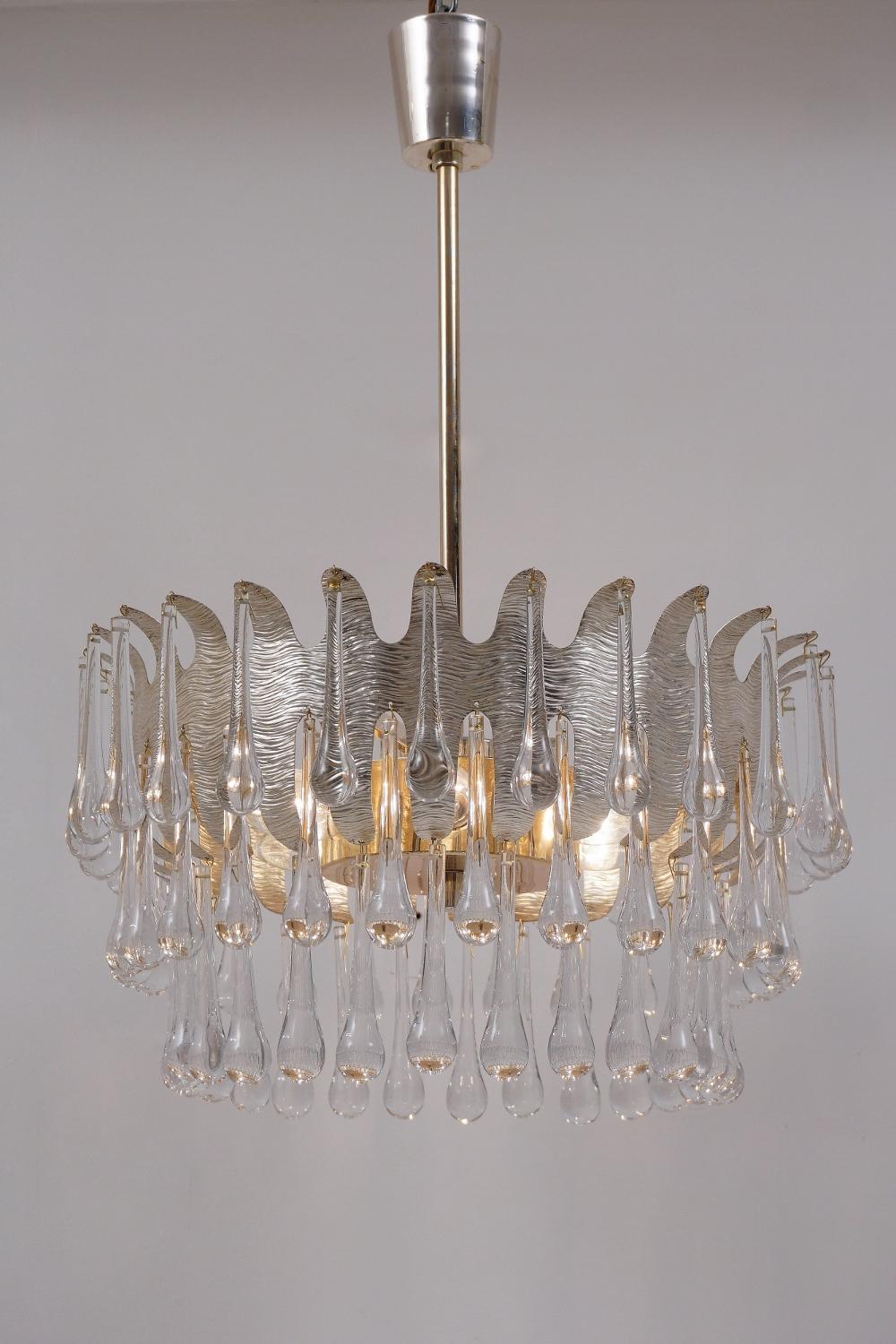 Palwa Chandelier Silver Plated & Crystal, Possibly by Ernst Palme, 1960s, German For Sale 1