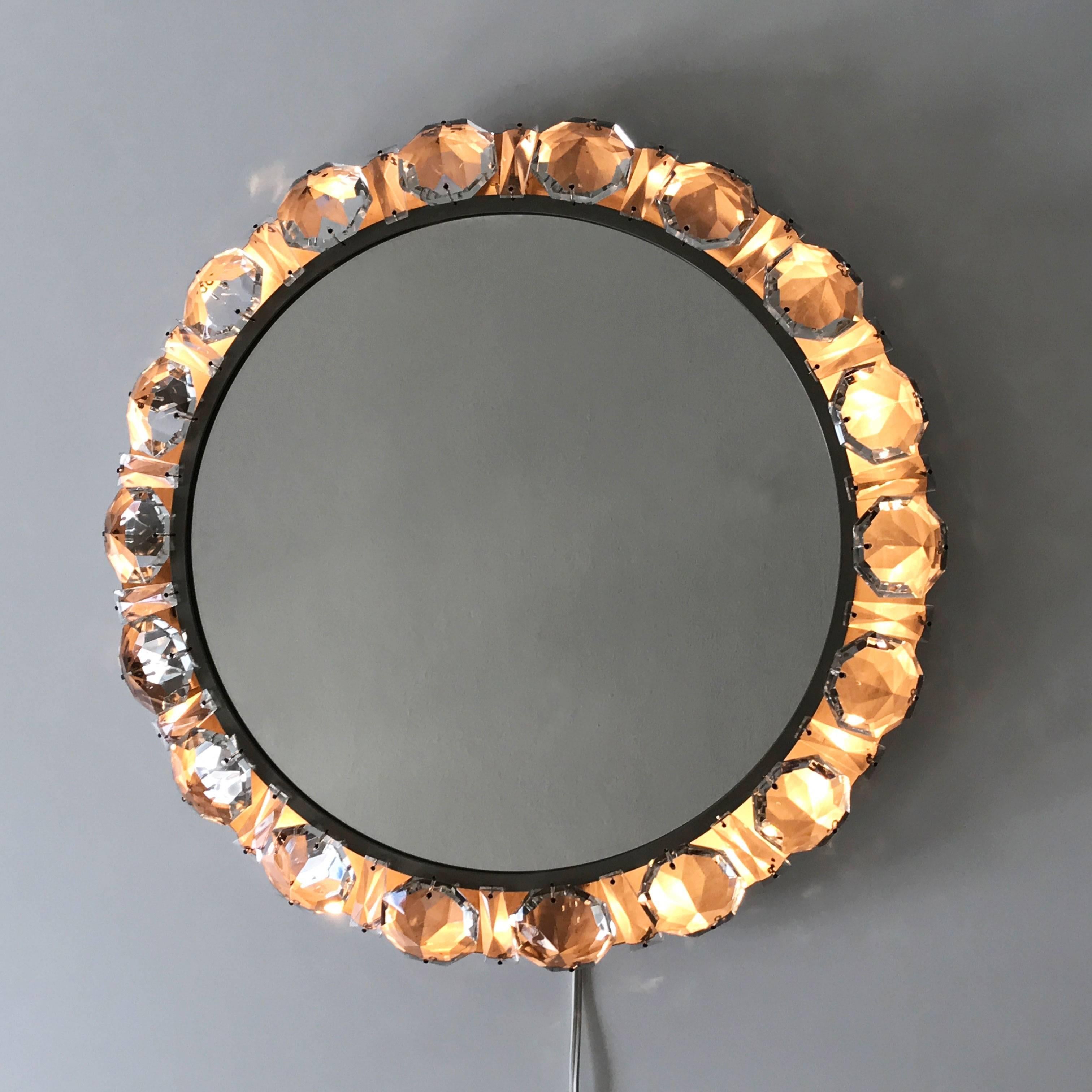 Elegant Mid Century Modern Circular Backlit Wall Mirror by Palwa Germany 1960s In Good Condition For Sale In Munich, DE