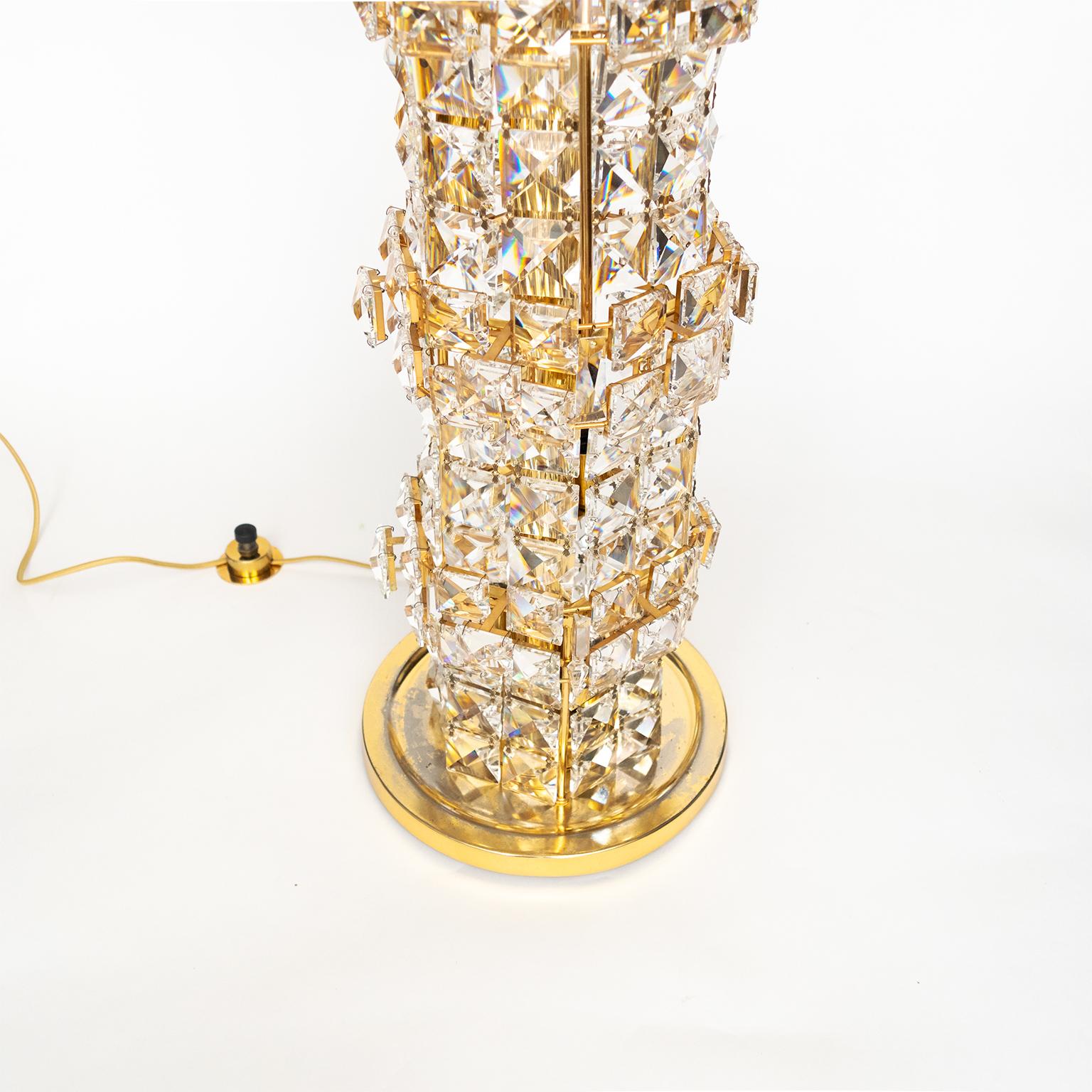 Palwa Crystal and Gilded Brass Tower Floor Lamp, 1960s In Good Condition In New York, NY