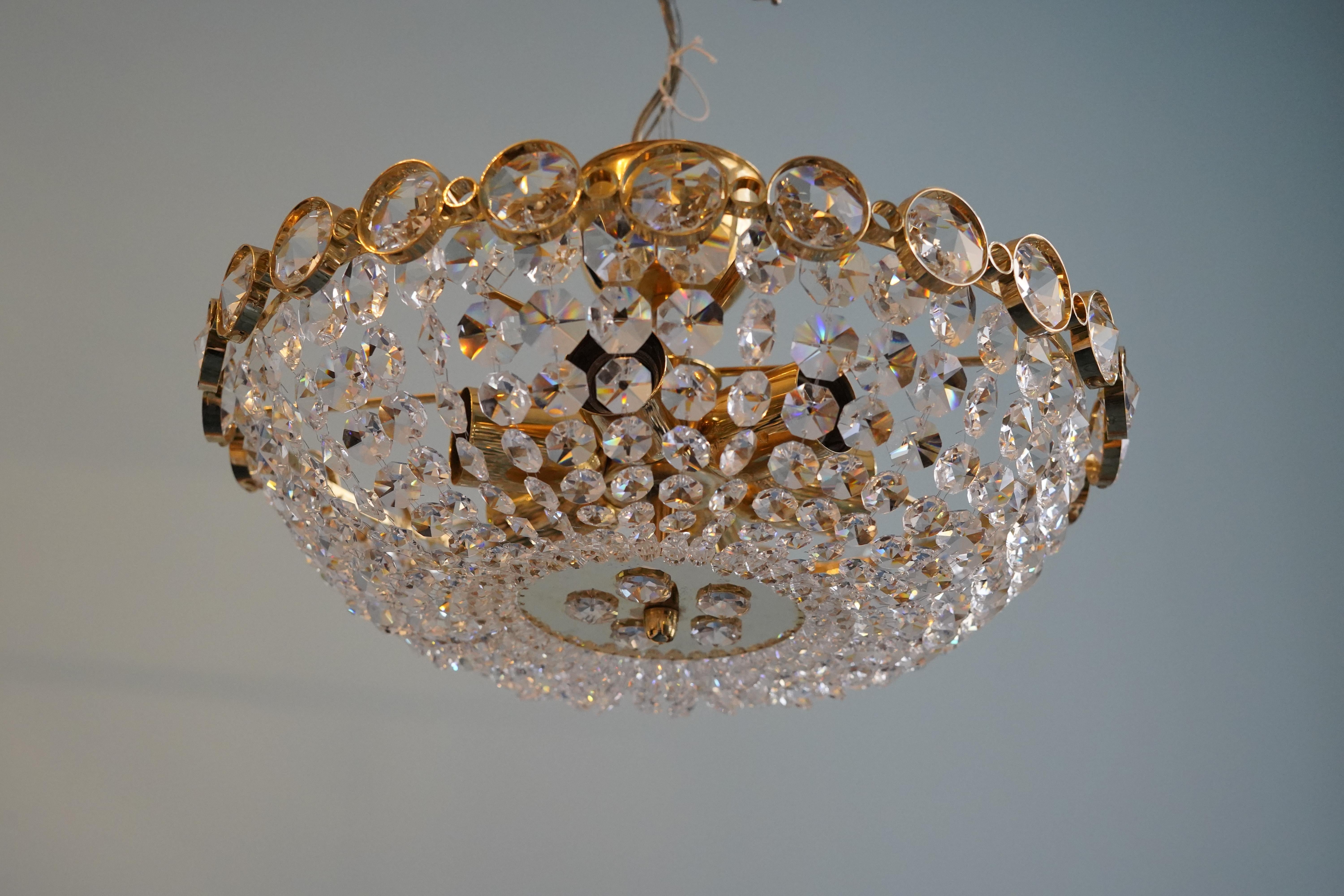 Austrian Palwa Crystal and Gold Plated Brass Chandelier, 1960 Austria