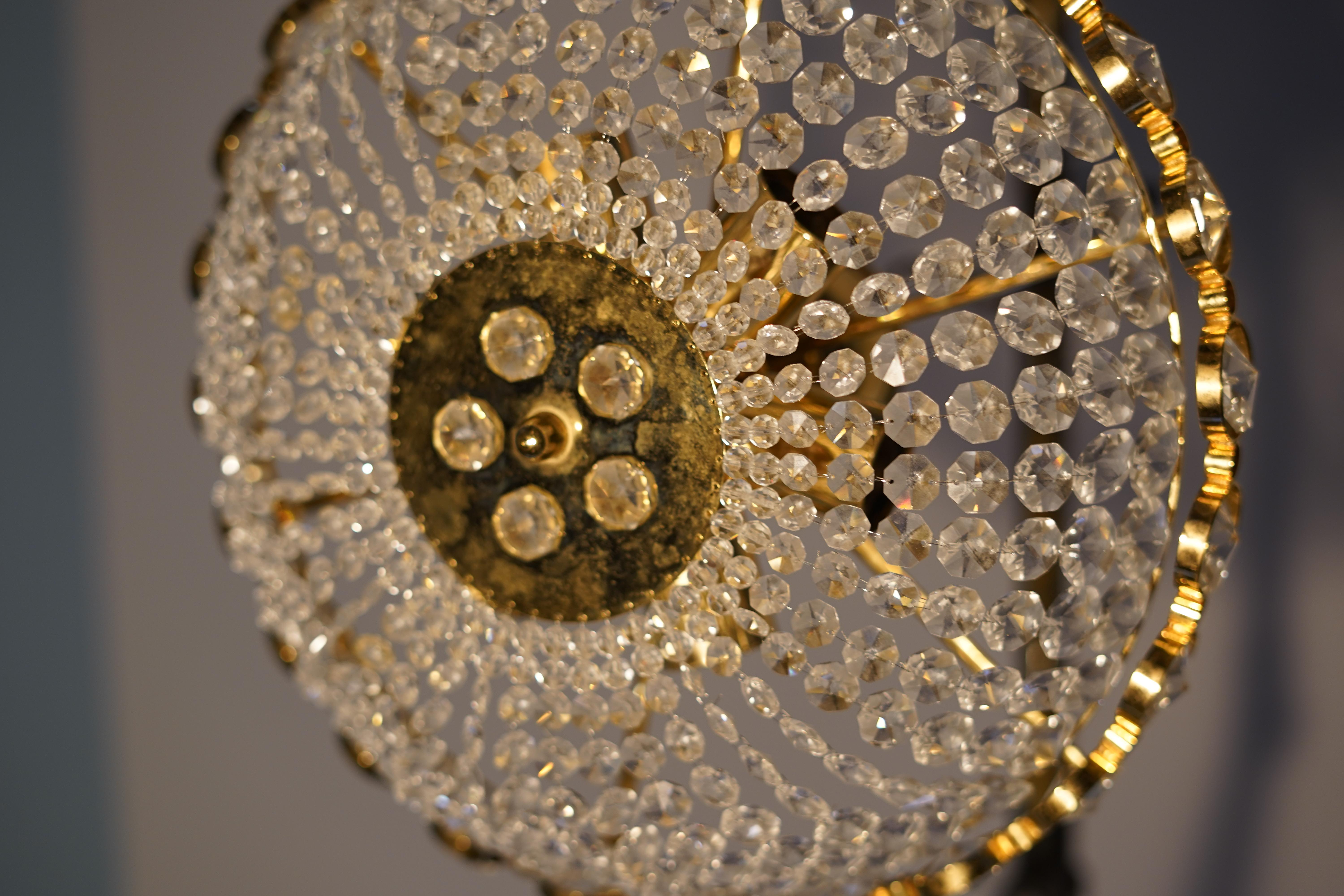 Austrian Palwa Crystal and Gold Plated Brass Chandelier, 1960 Austria For Sale