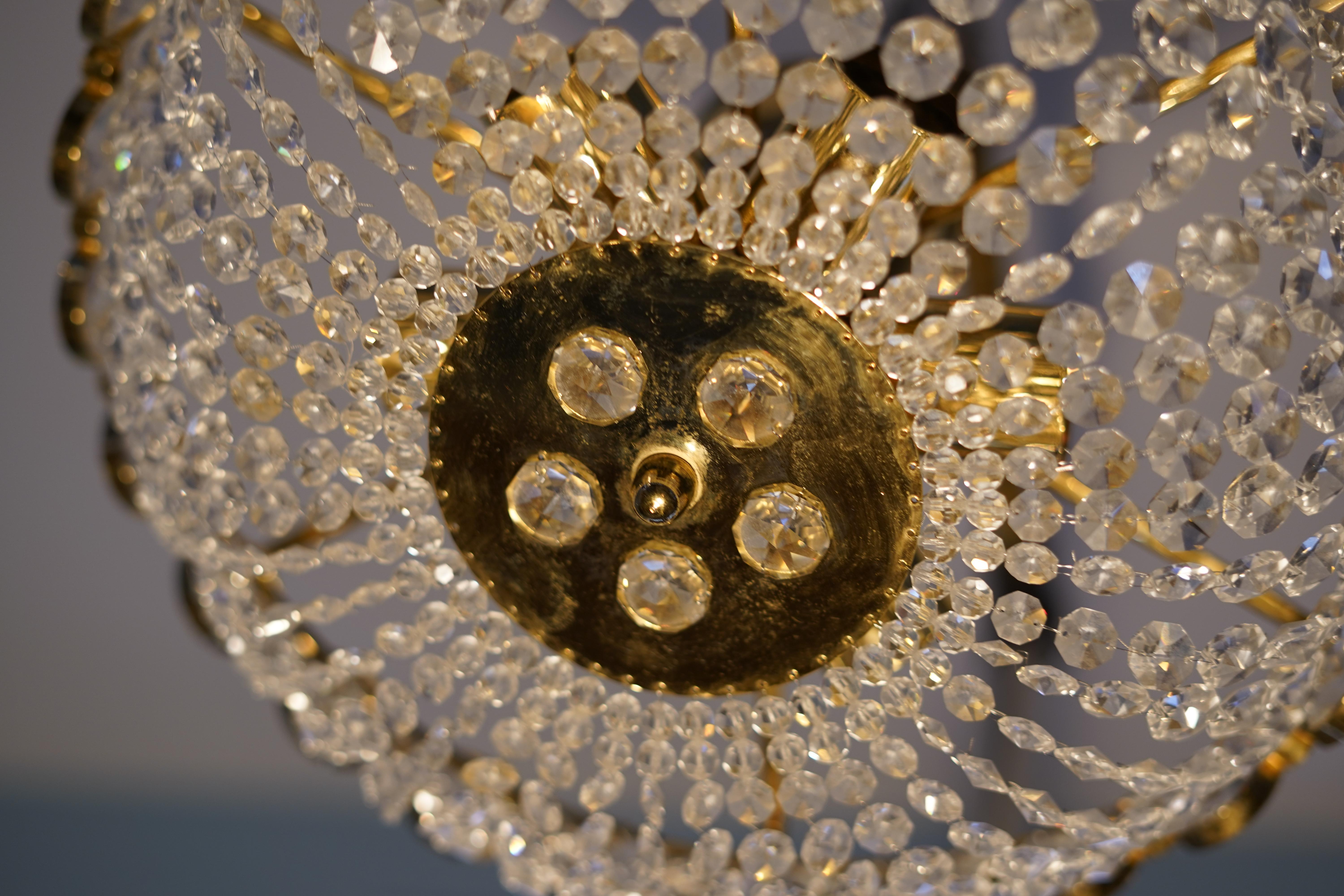 Palwa Crystal and Gold Plated Brass Chandelier, 1960 Austria In Good Condition In Bronx, NY