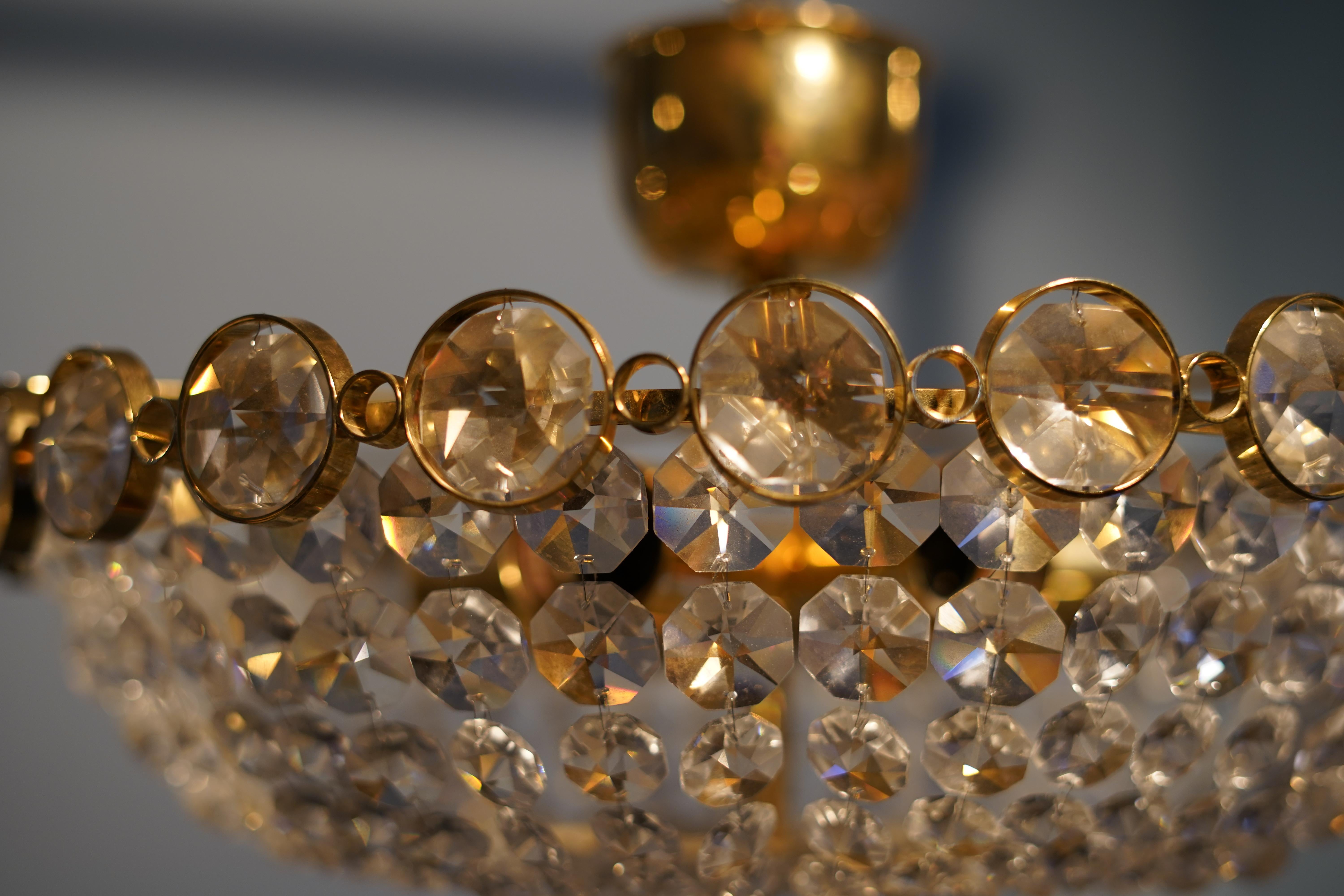 Palwa Crystal and Gold Plated Brass Chandelier, 1960 Austria In Fair Condition For Sale In Bronx, NY