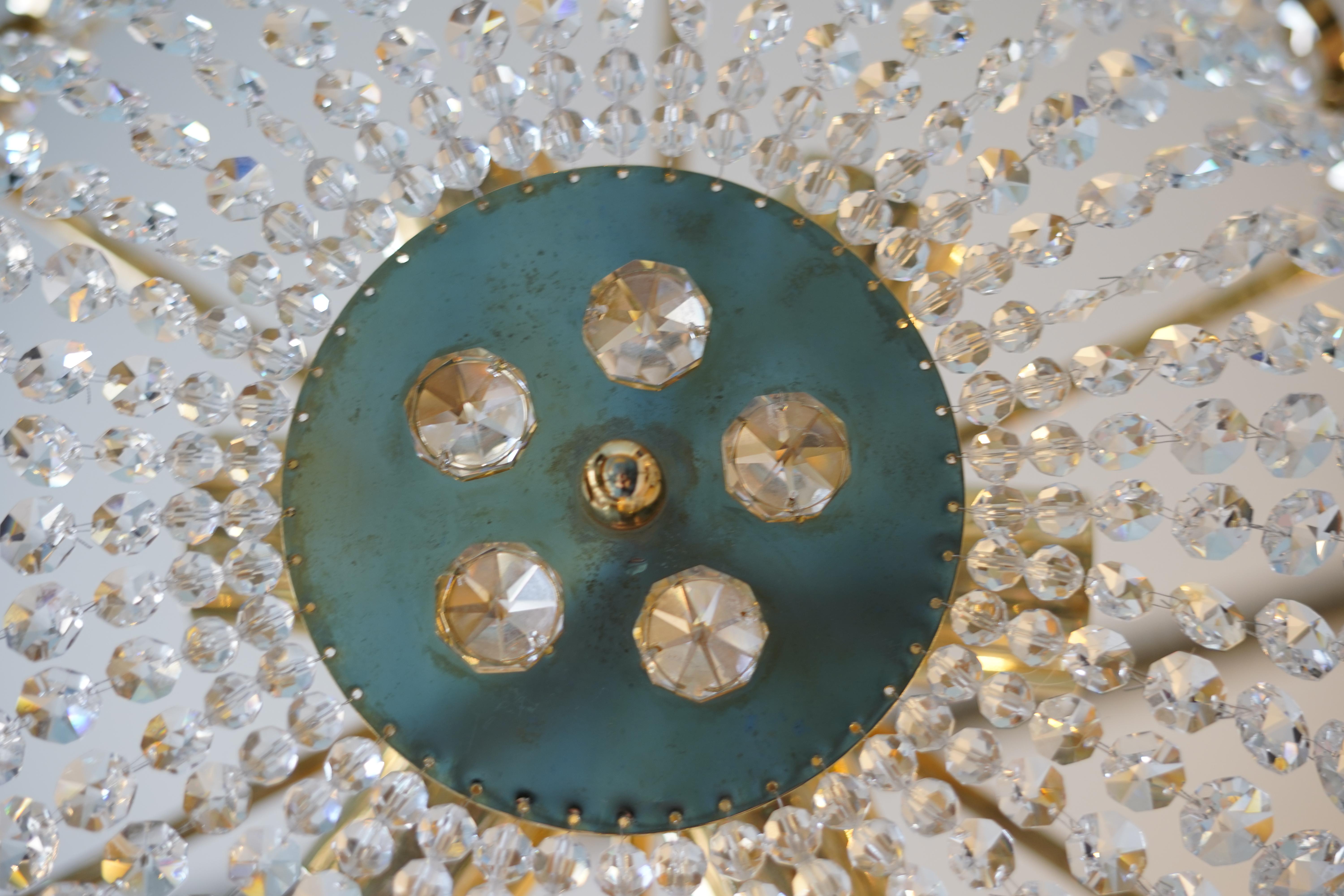 Palwa Crystal and Gold Plated Brass Chandelier, 1960 Austria For Sale 2