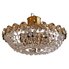 Palwa Crystal and Gold Plated Brass Chandelier, 1960 Austria