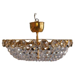 Palwa Crystal and Gold Plated Brass Chandelier, 1960 Austria