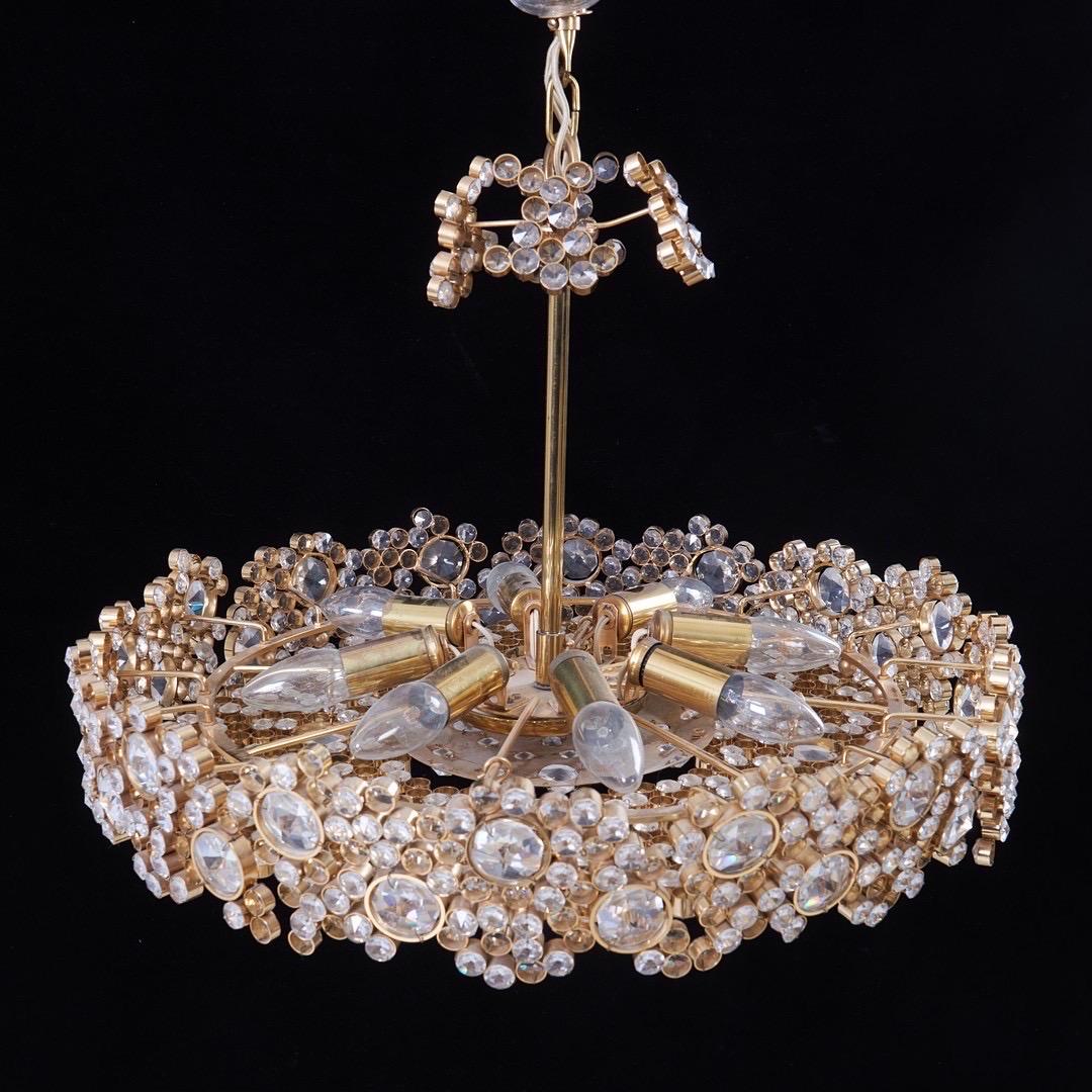 Palwa Crystal and gold plated Brass Chandelier and Mirror , 1970 Austria 3