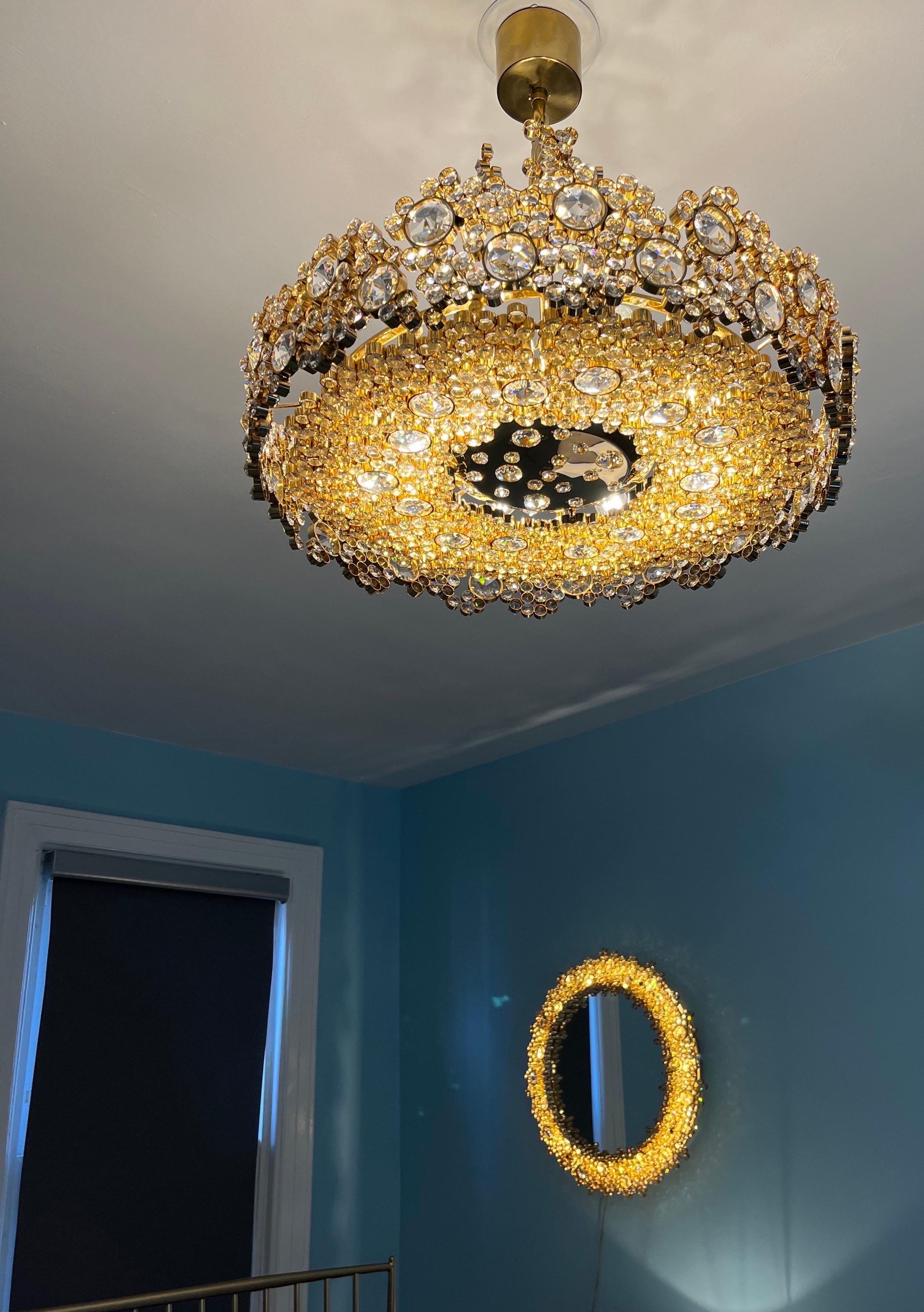 Palwa Crystal and gold plated Brass Chandelier and Mirror , 1970 Austria 6