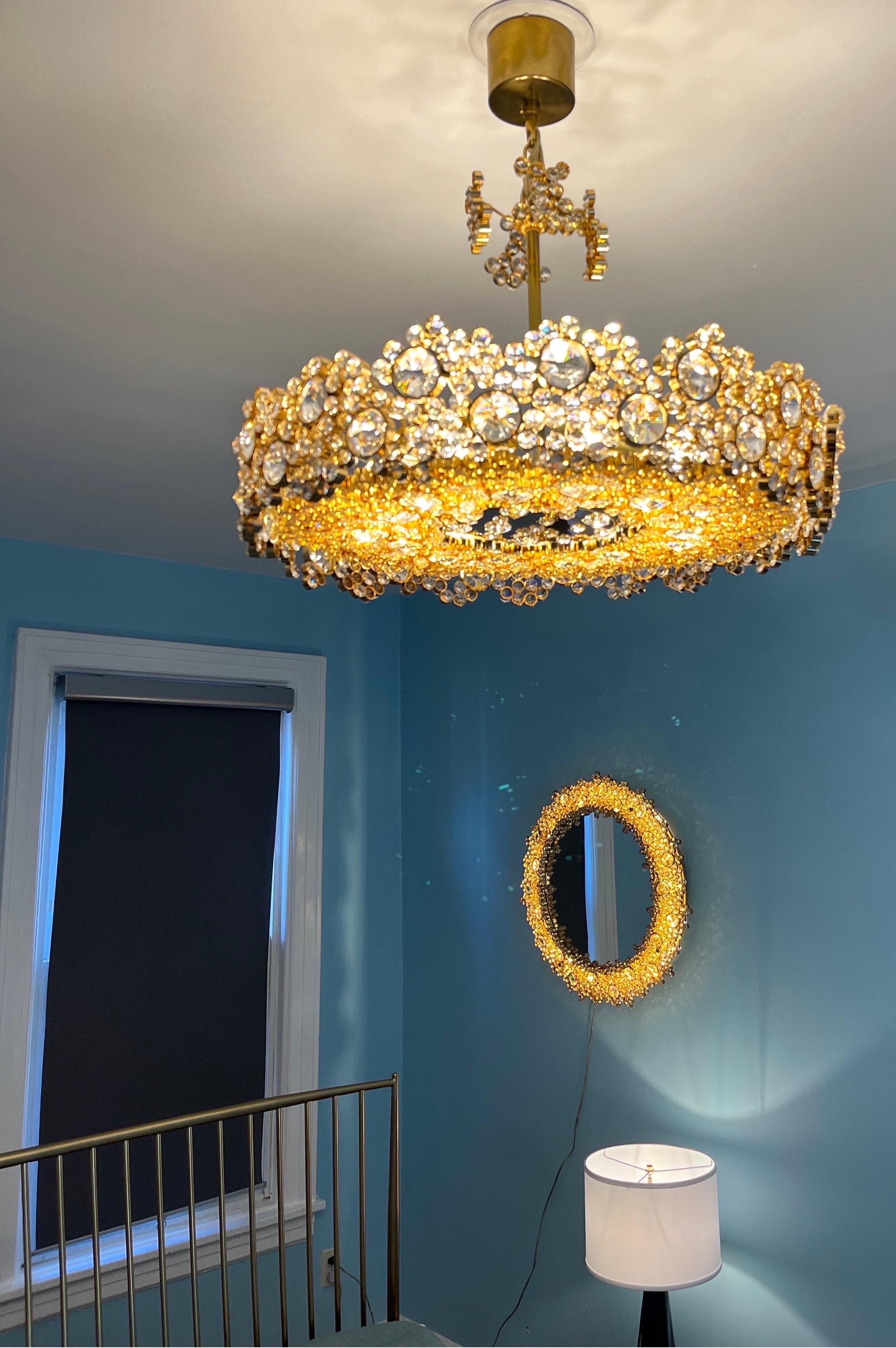 Palwa Crystal and gold plated Brass Chandelier and Mirror , 1970 Austria 7