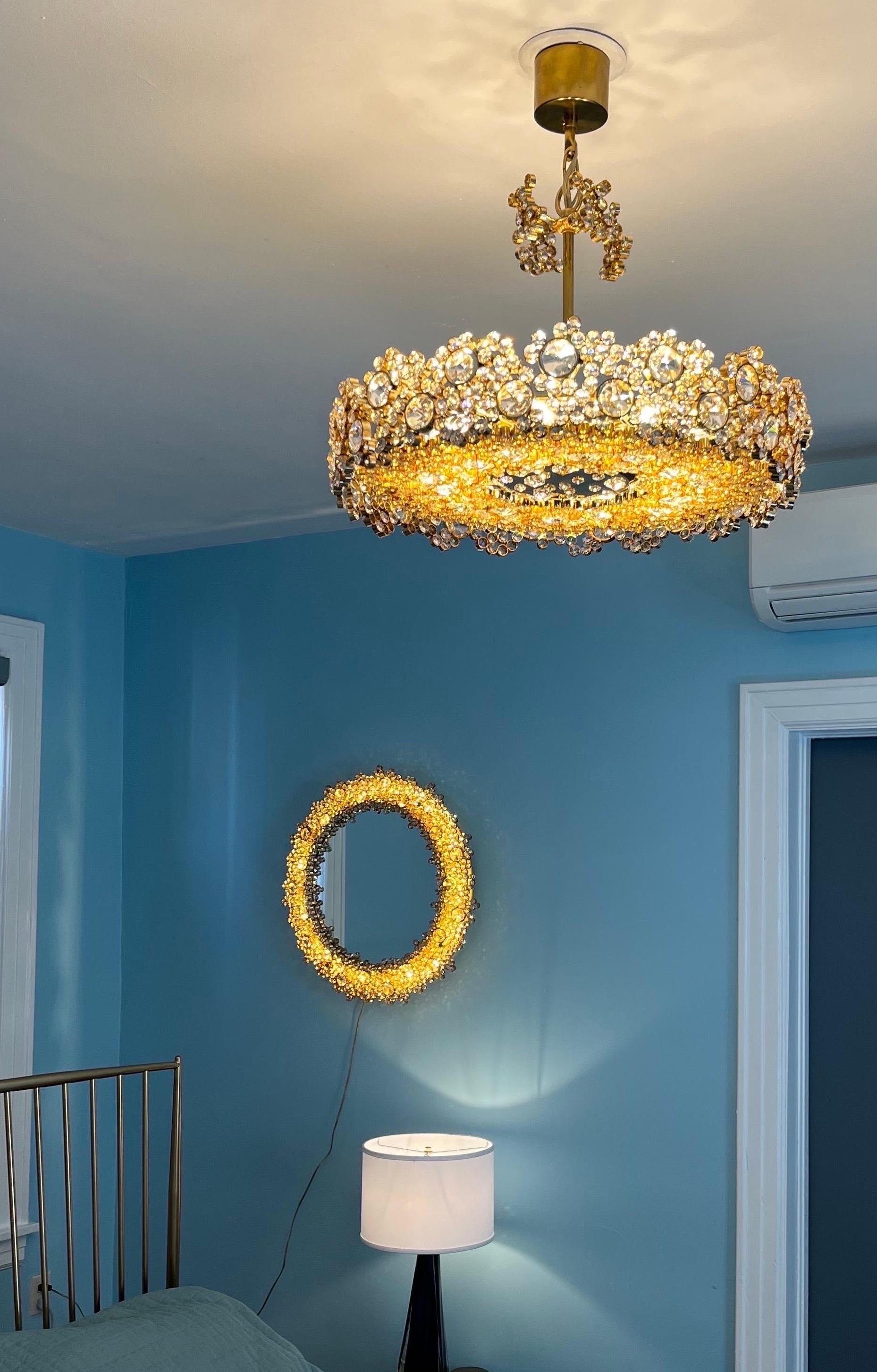 Palwa Crystal and gold plated Brass Chandelier and Mirror , 1970 Austria 8