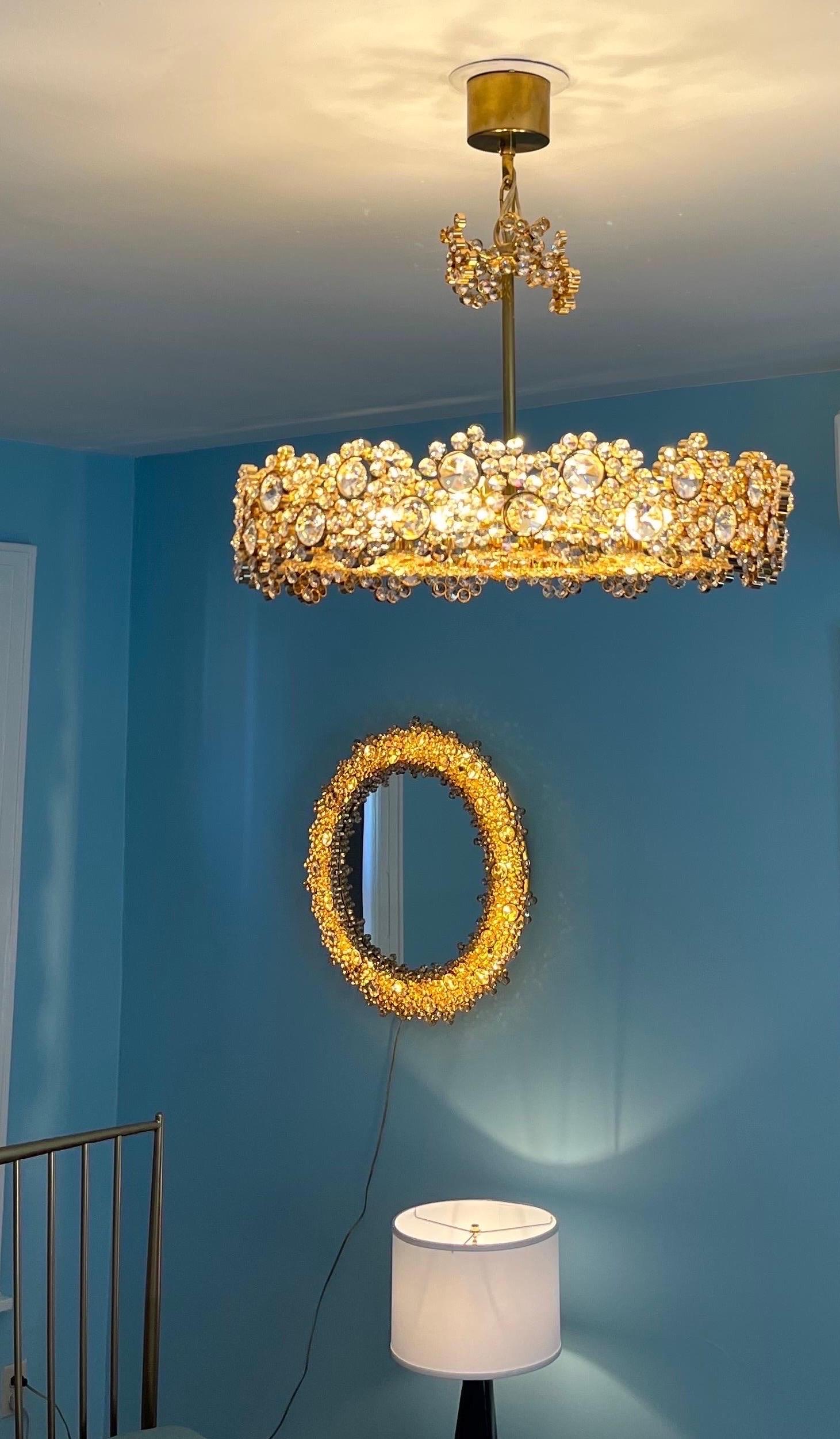 Mid-Century Modern Palwa Crystal and gold plated Brass Chandelier and Mirror , 1970 Austria