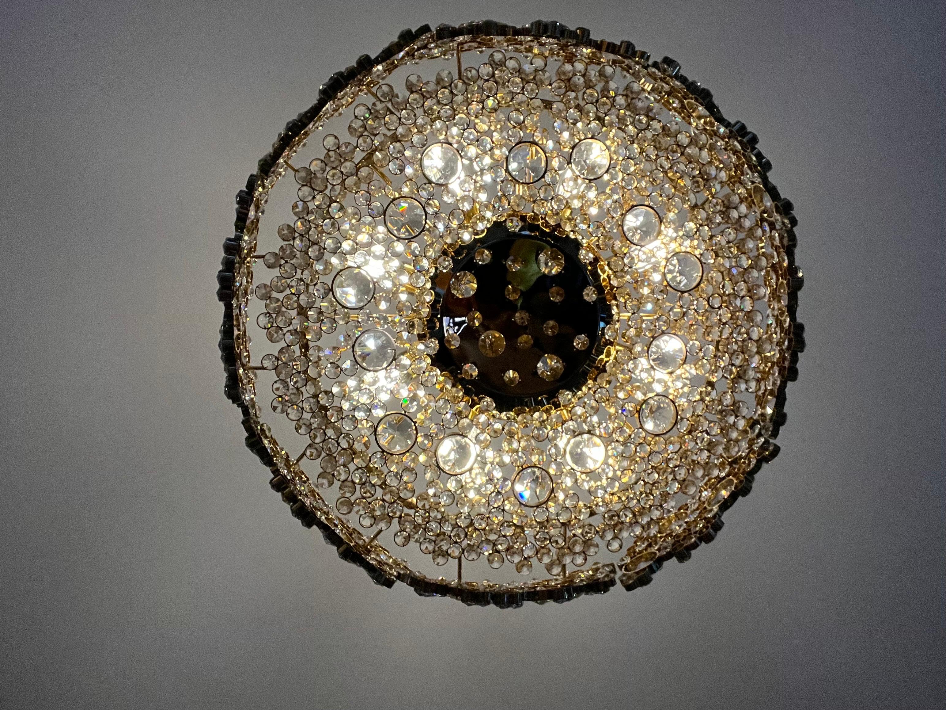 Austrian Palwa Crystal and gold plated Brass Chandelier and Mirror , 1970 Austria