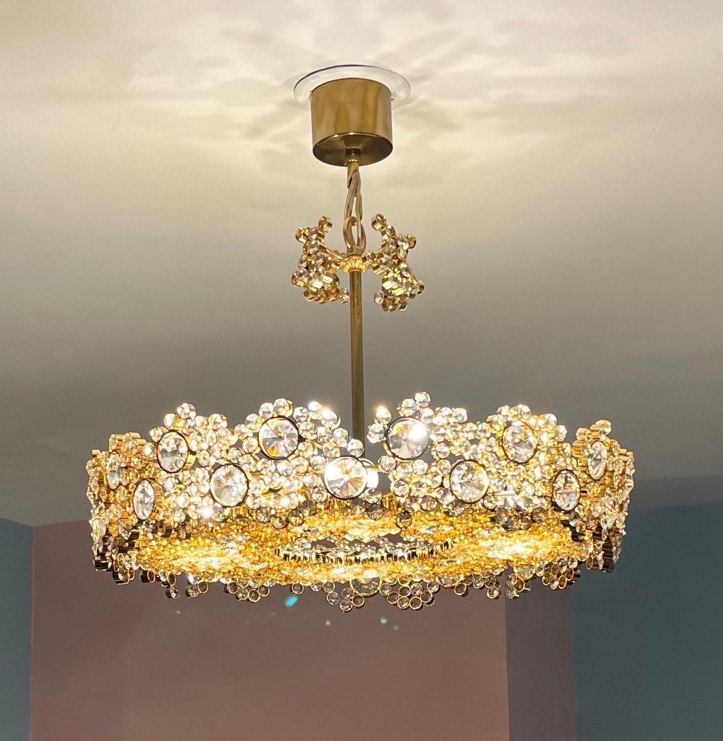 Palwa Crystal and gold plated Brass Chandelier and Mirror , 1970 Austria In Good Condition In Bronx, NY