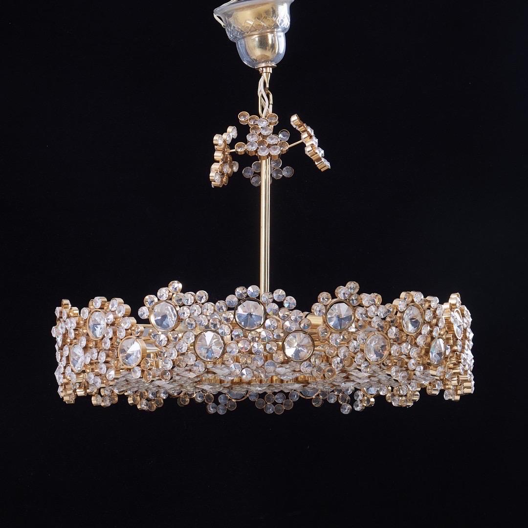 Palwa Crystal and gold plated Brass Chandelier and Mirror , 1970 Austria 1