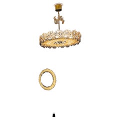 Palwa Crystal and gold plated Brass Chandelier and Mirror , 1970 Austria