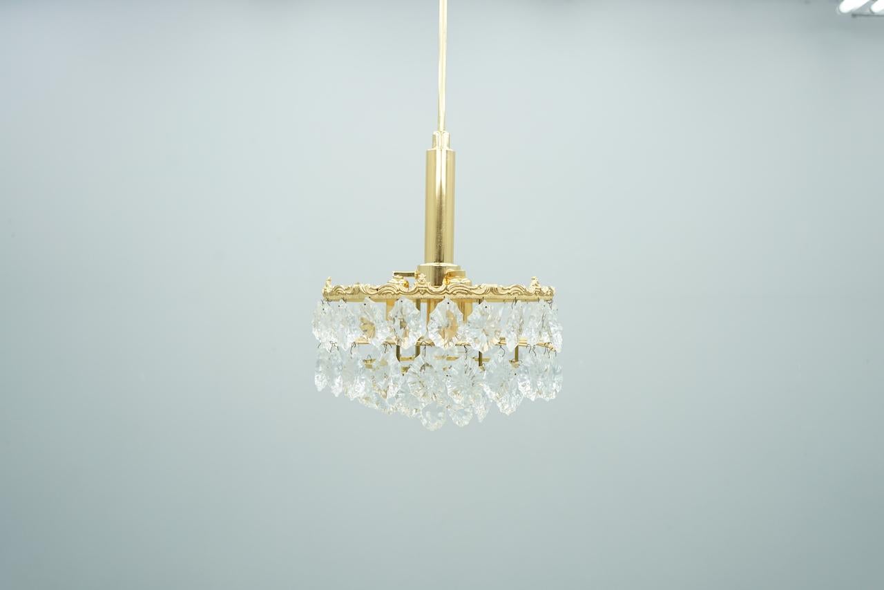 Hollywood Regency Palwa Crystal Glass and Brass Chandelier, 1960s For Sale