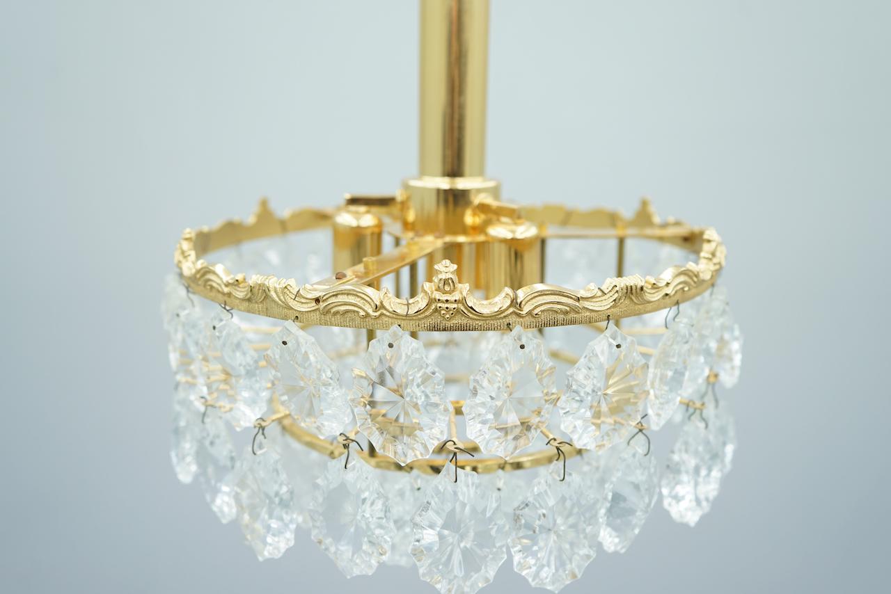 German Palwa Crystal Glass and Brass Chandelier, 1960s For Sale