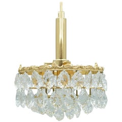 Palwa Crystal Glass and Brass Chandelier, 1960s