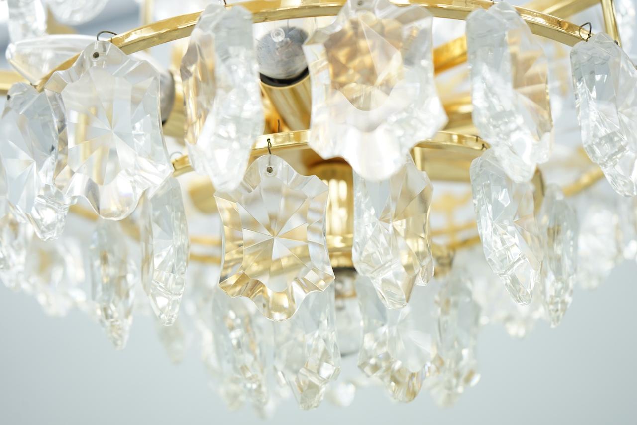Palwa Crystal Glass and Brass Chandelier, 1960s For Sale 1