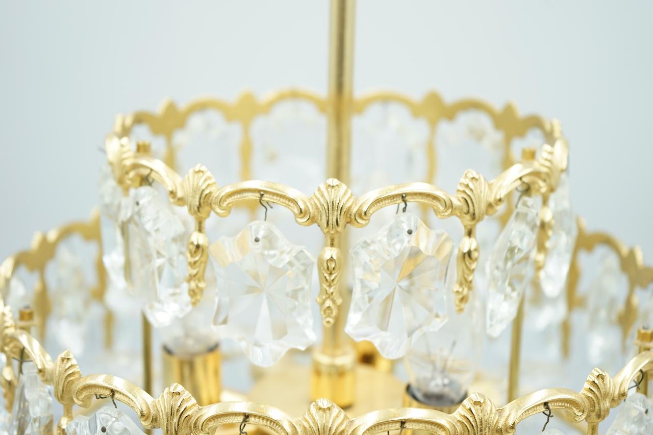 Palwa Crystal Glass and Brass Chandelier, 1960s For Sale 3