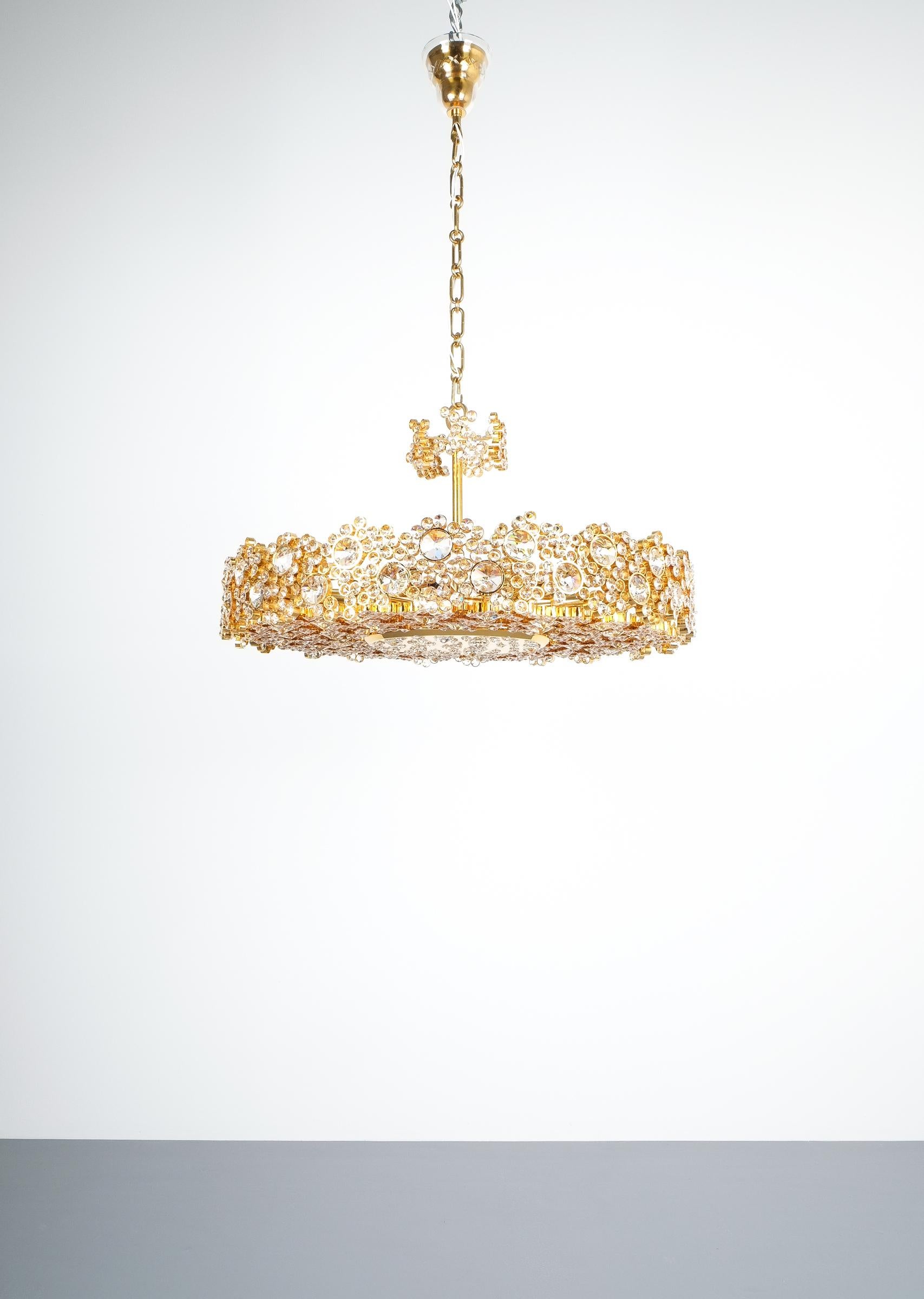 Palwa Crystal Glass Gold-Plated Brass Chandelier Refurbished Lamp 6