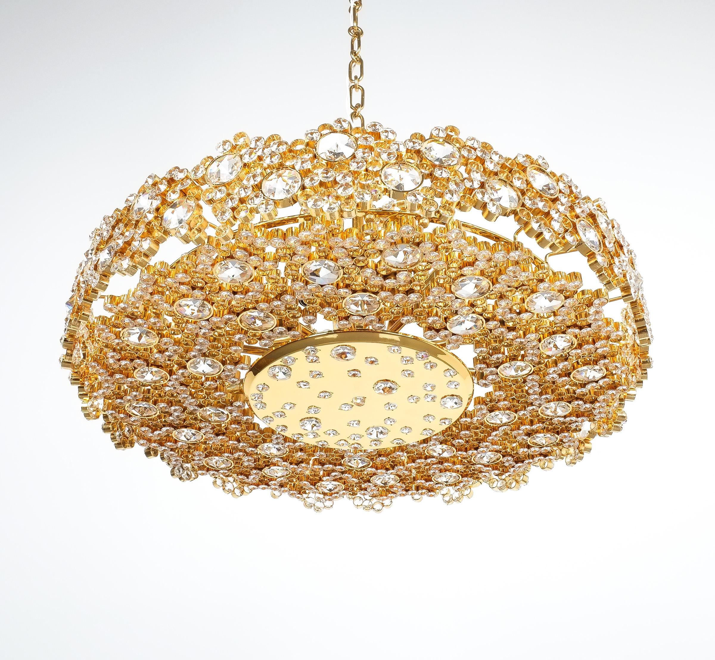 Palwa Crystal Glass Gold-Plated Brass Chandelier Refurbished Lamp 7