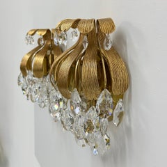 Palwa crystal wall lamps sconce by Ernst Palme, brass pineapple , 1960s , German