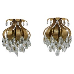 Palwa crystal wall lamps sconce by Ernst Palme, brass pineapple , 1960s , German