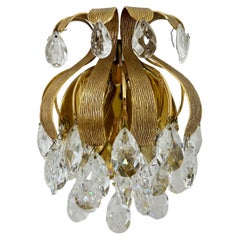 Palwa crystal wall lights by Ernst Palme, brass pineapple , 1970s