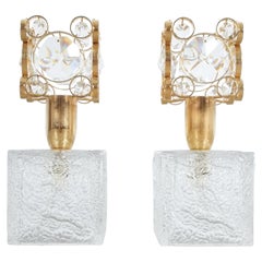 Palwa Desk Lamps Glass Gold Brass Pair, Germany, 1970