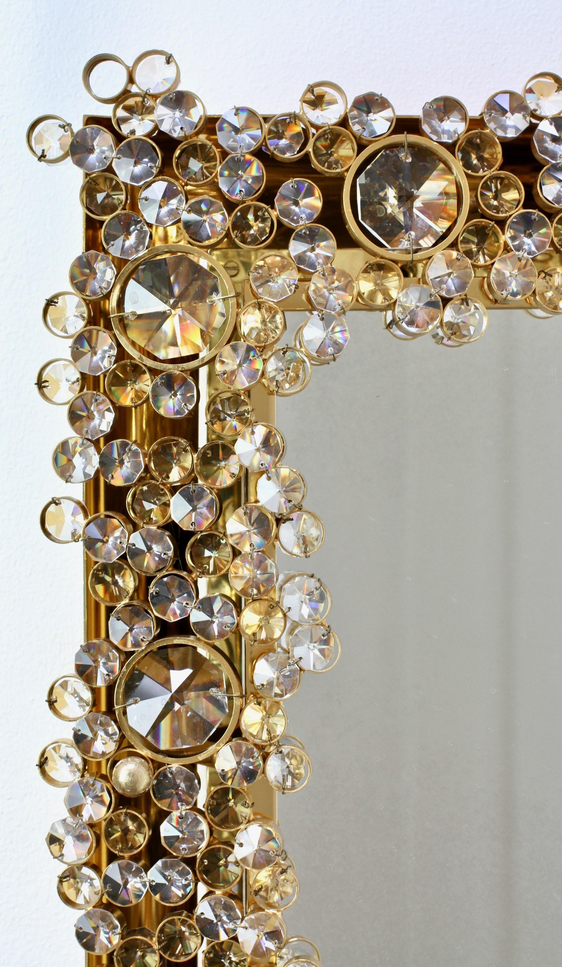 Palwa Extra Large Backlit Wall Mirror with Gilt Brass & Cut Faceted Crystals For Sale 3