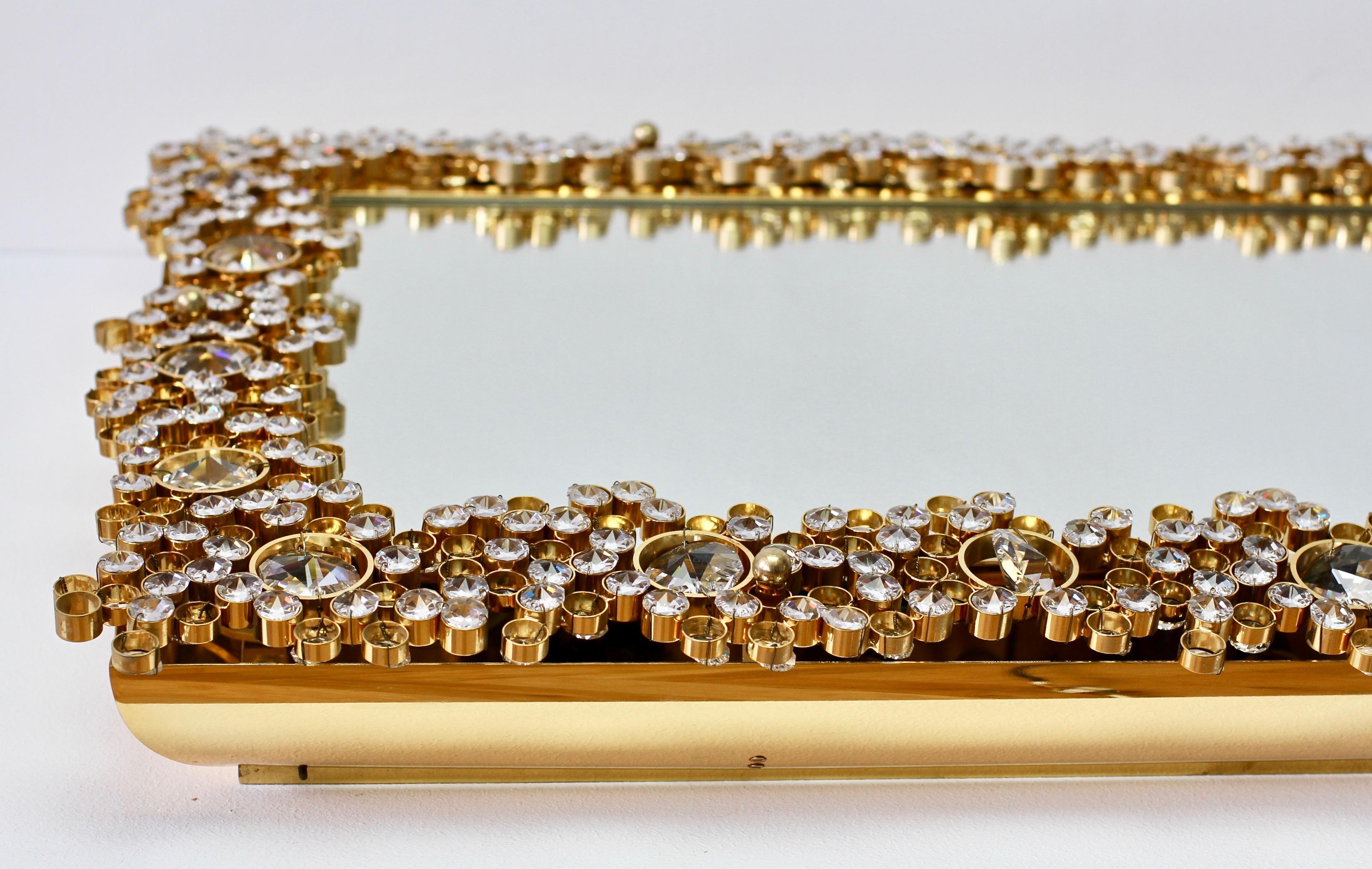 Palwa Extra Large Backlit Wall Mirror with Gilt Brass & Cut Faceted Crystals For Sale 6