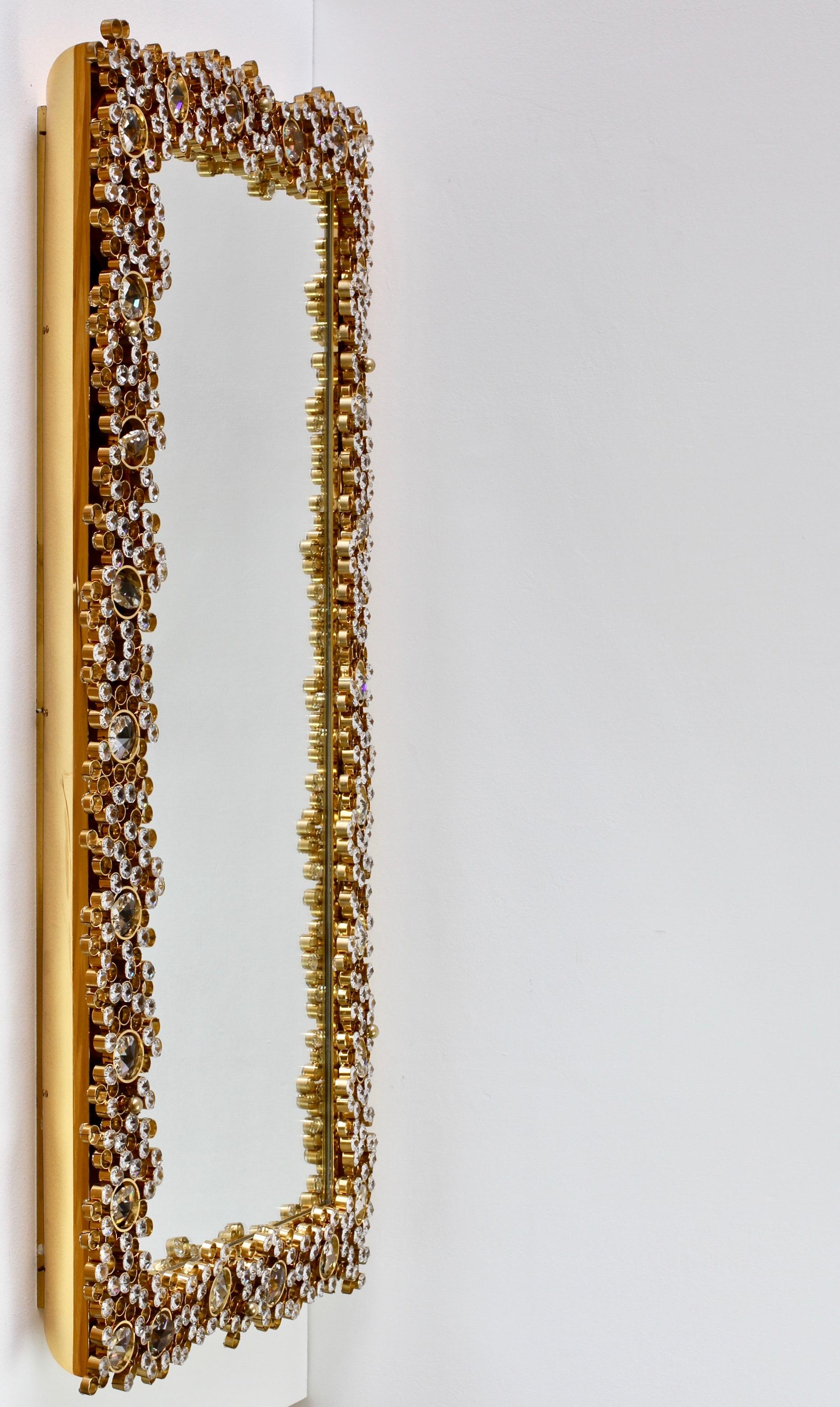 Mid-Century Modern Palwa Extra Large Backlit Wall Mirror with Gilt Brass & Cut Faceted Crystals For Sale